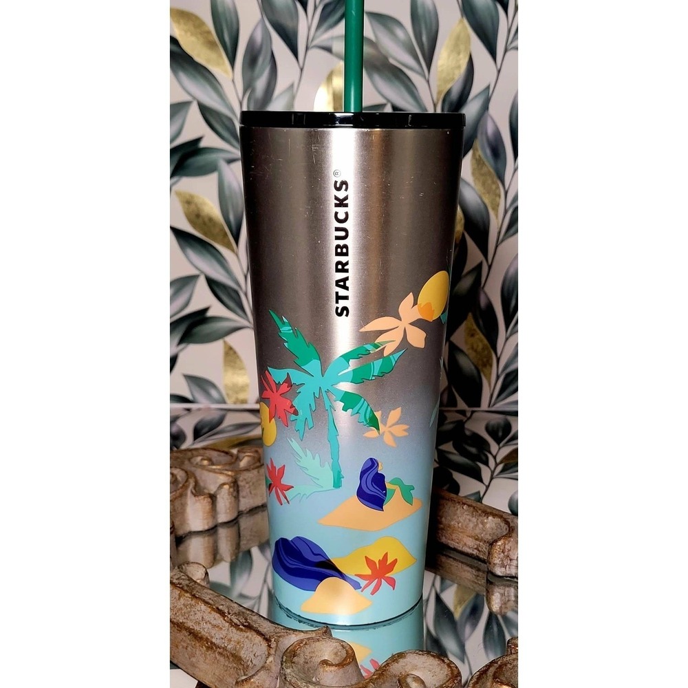 *ANIMAL RESCUE FUNDRAISER*Starbucks Tropical Island Stainless Steel Tumbler 24oz
